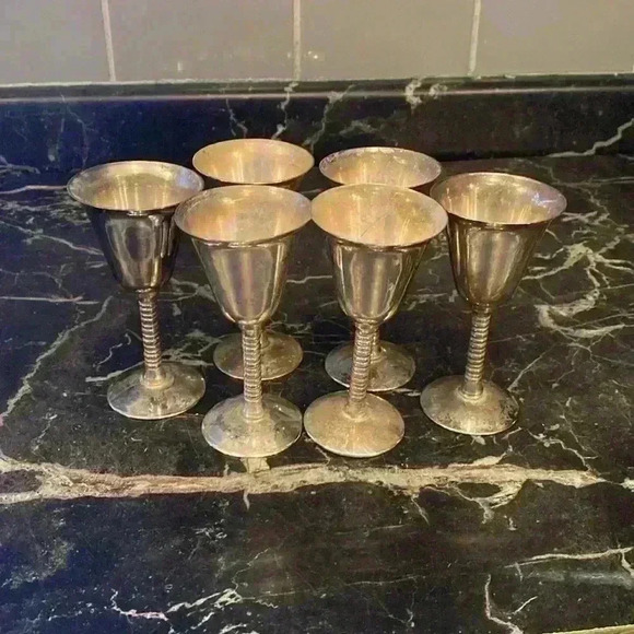 Vintage metal Goblet Chalice Wine Cup Modern Mid  Century Metal Glasses Stemware - Picture 12 of 16